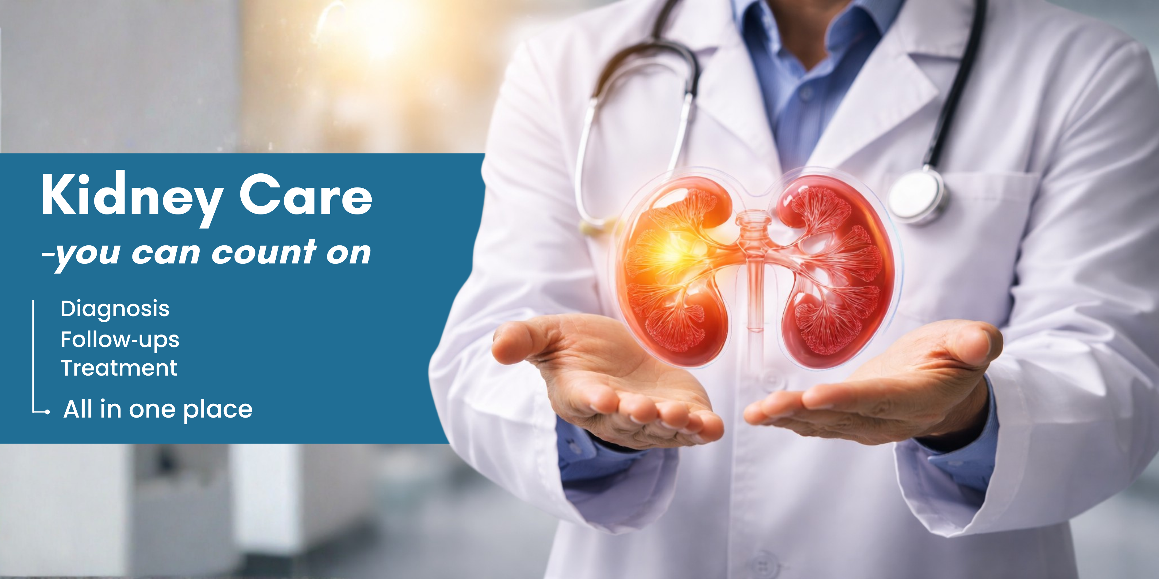 Nephrologist explaining kidney health and treatment options to a patient during a consultation at a specialized kidney care clinic.